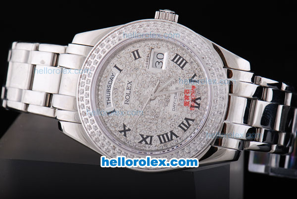 Rolex Day-Date Oyster Perpetual Automatic Full Diamond Bezel and Dial,Roman Marking and Big Calendar - Click Image to Close